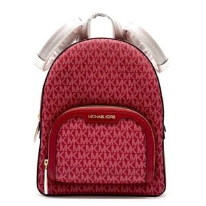Michael Kors Jaycee Medium Zip Pocket Logo Backpack in Cherry